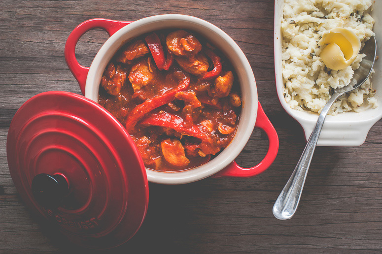 Hot and Spicy Chicken Paprika served with Mash Direct Colcannon Mash and butter | Mash Direct